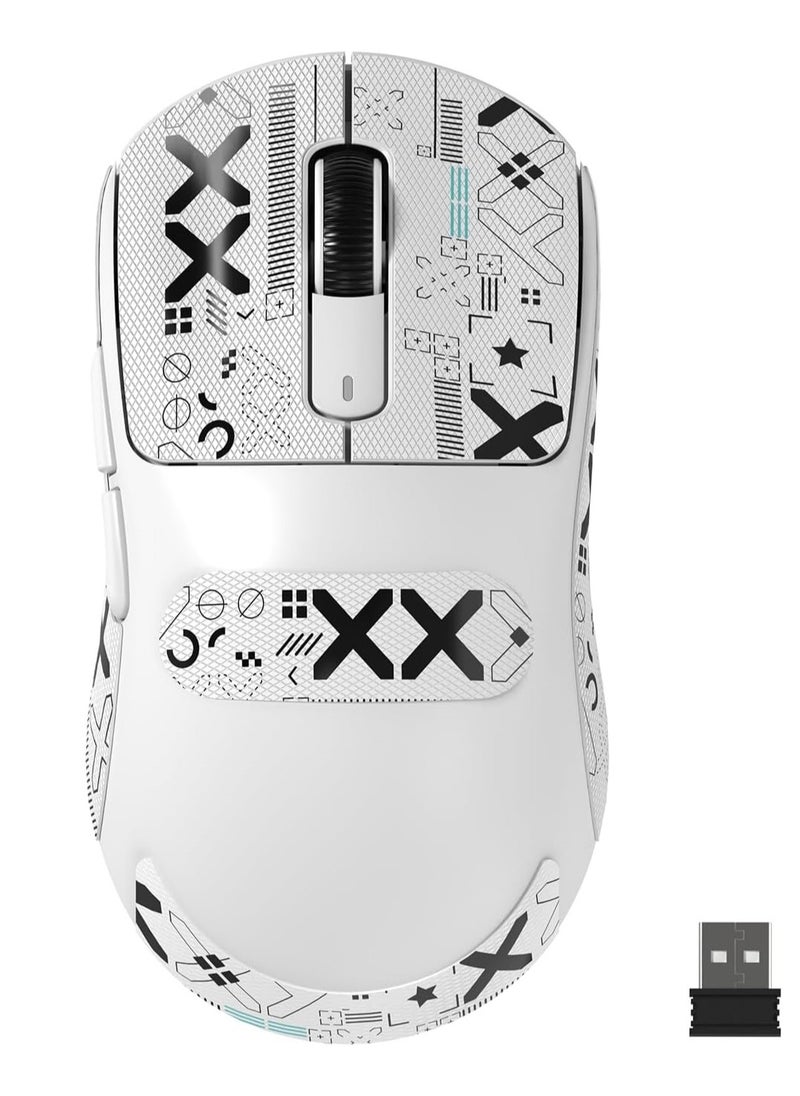 ATTACK SHARK X3MAX Wireless Gaming Mouse,PixArt PAW3950 Gaming Sensor,Up to 42K DPI,100 Million Micro,49g Lightweight Tri-Mode(BT5.2/2.4Ghz/Wired) Mice with Coiled Cable-White&Tape