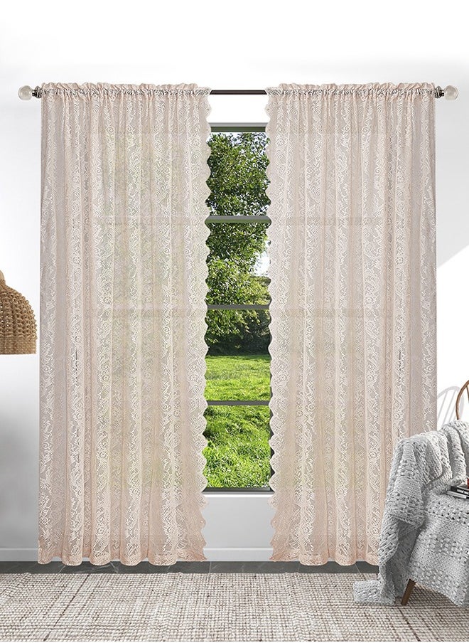 2 Pieces of Sheer Curtains, polyester fiber lace gauze curtains, lightweight, breathable , suitable for living rooms, bedrooms, study rooms, dining rooms, 132 * 213cm, beige