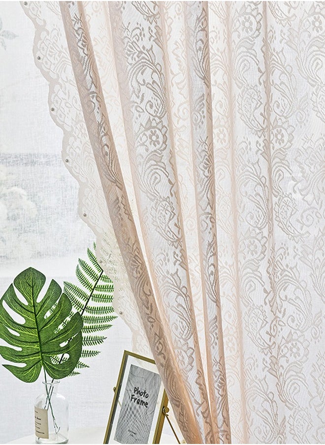 2 Pieces of Sheer Curtains, polyester fiber lace gauze curtains, lightweight, breathable , suitable for living rooms, bedrooms, study rooms, dining rooms, 132 * 213cm, beige