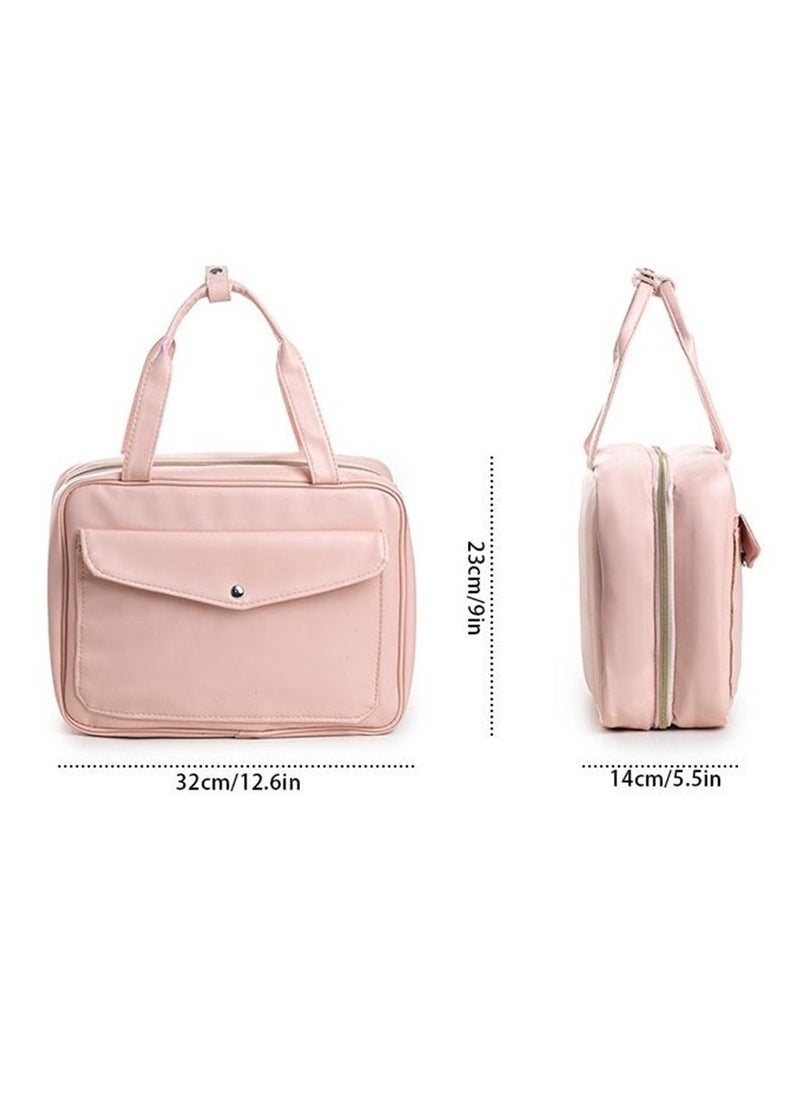 Toiletry Bag Hanging Travel Makeup Bag for Women, Large Waterproof Cosmetic Bags Travel Organizer Full Sized Container with Elastic Band Holders for Toiletries, Cosmetics, Brushes, Bottle, Pink
