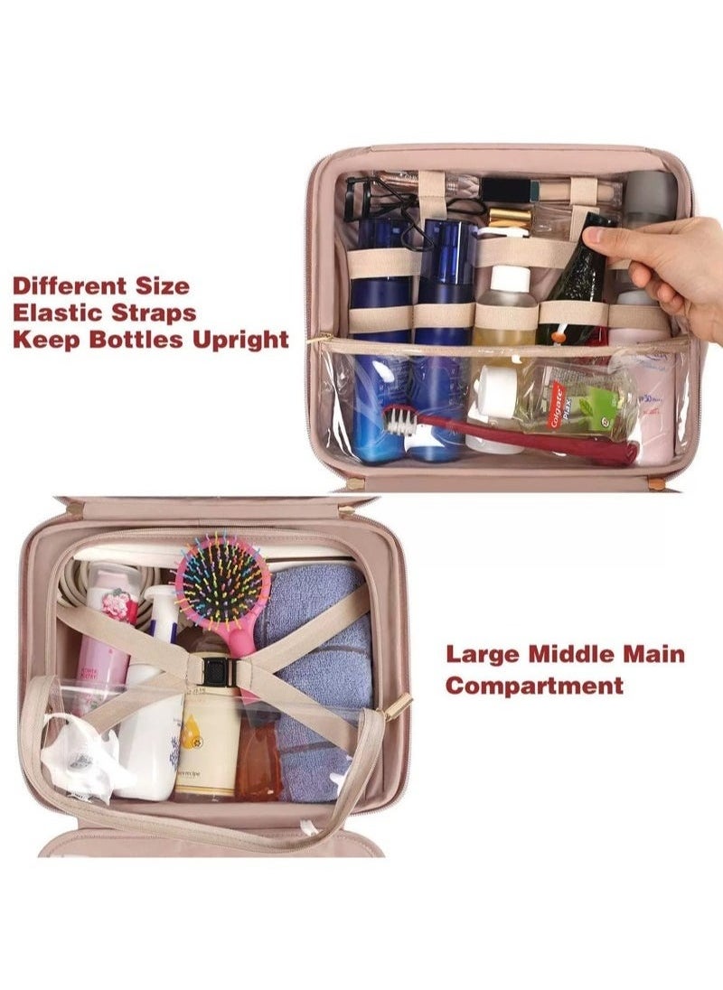 Toiletry Bag, Hanging Travel Makeup Bag for Women, Large Waterproof Cosmetic Bags Travel Organizer Full Sized Container with Elastic Band Holders for Toiletries, Cosmetics, Brushes, Bottle
