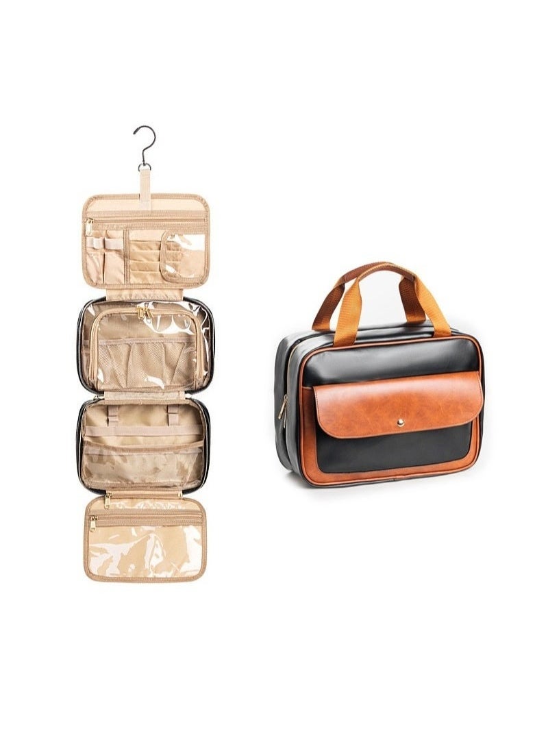 Toiletry Bag, Hanging Travel Makeup Bag for Women, Large Waterproof Cosmetic Bags Travel Organizer Full Sized Container with Elastic Band Holders for Toiletries, Cosmetics, Brushes, Bottle