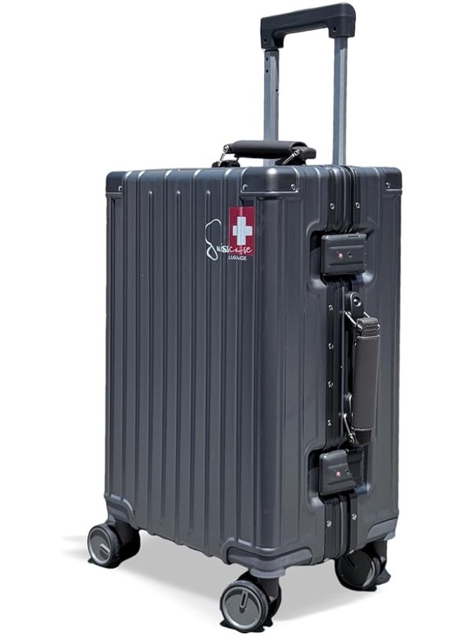 Luggage, Hardshell waterproof PC 24 Inches with Double Spinner Wheels, TSA Lock, Aluminium Frame, Lightweight E039, Dark Grey