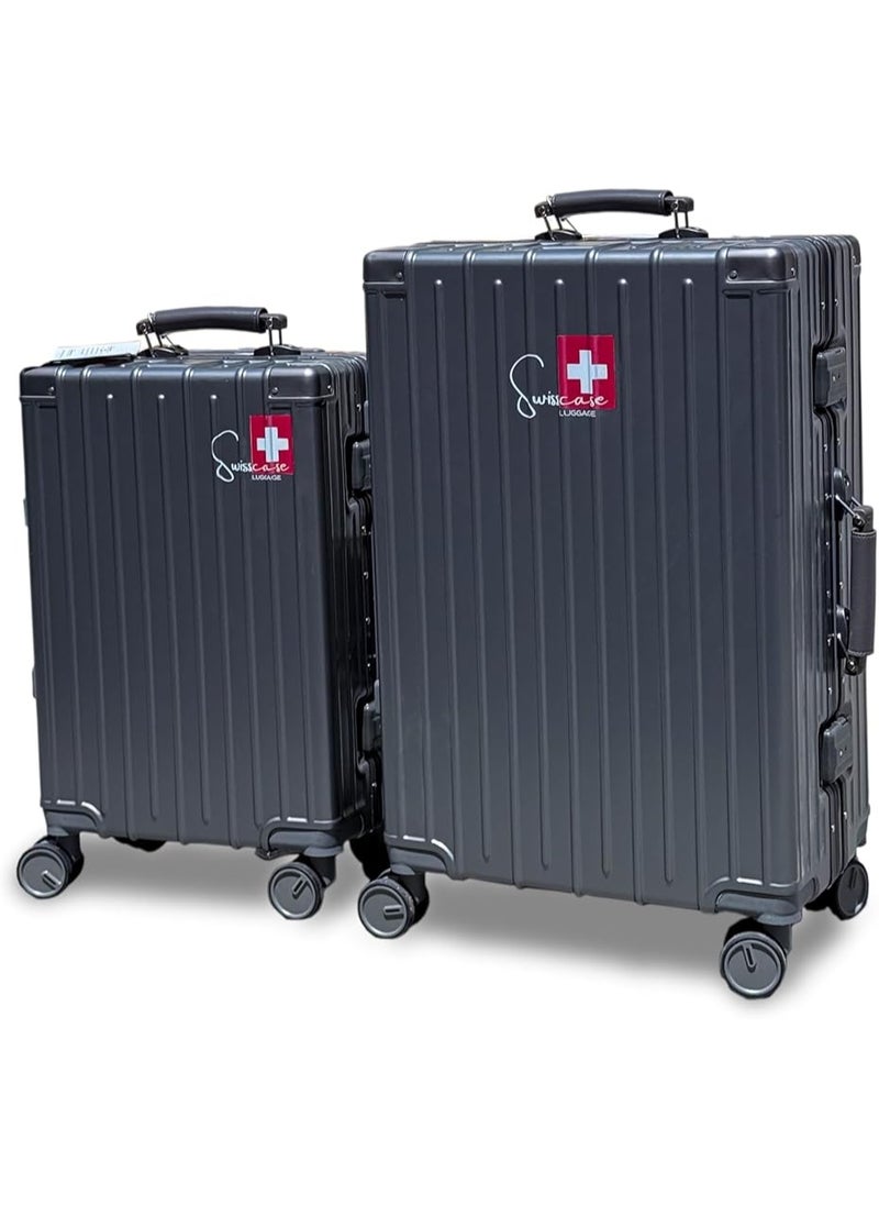 Carry On Hardshell waterproof PC 20 Inches with Double Spinner Wheels, TSA Lock, Aluminium Frame, Lightweight E039, Dark Grey