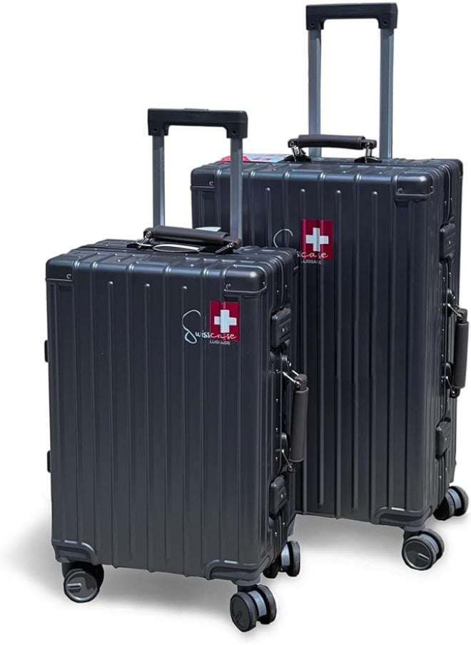 Carry On Hardshell waterproof PC 20 Inches with Double Spinner Wheels, TSA Lock, Aluminium Frame, Lightweight E039, Dark Grey