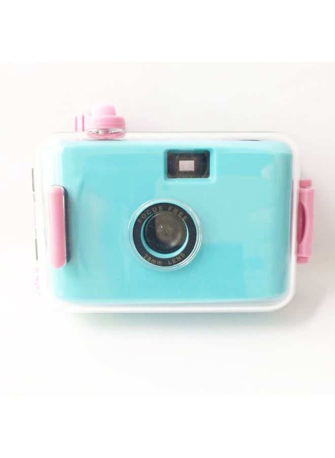 Cyan Powder Shell Film Film Retro Cute Waterproof Fool Camera Student Couple Valentine's Day Birthday Gift-Color:Cyan Black Shell