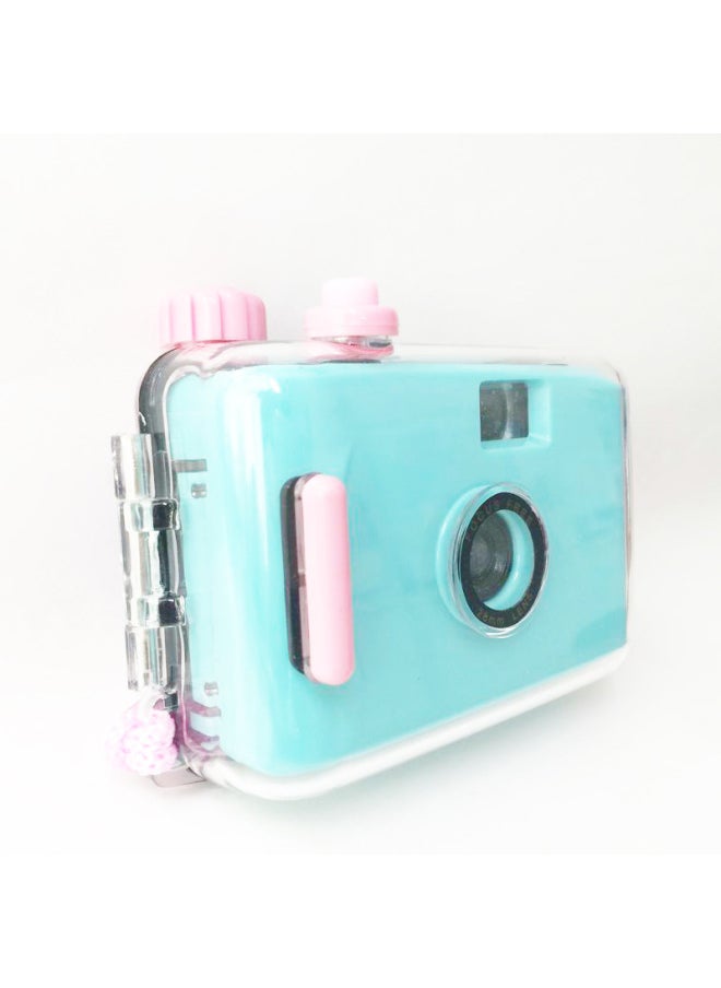 Cyan Powder Shell Film Film Retro Cute Waterproof Fool Camera Student Couple Valentine's Day Birthday Gift-Color:Cyan Black Shell