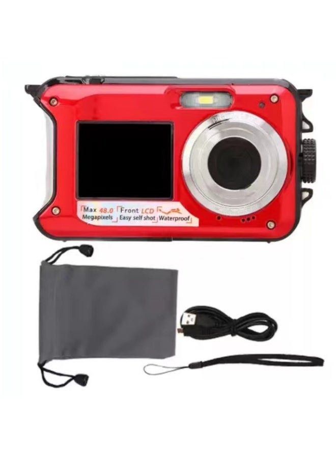 External Single Underwater Camera Full HD 2.7K 48MP Waterproof Snorkeling Dual Screen Waterproof Camera Digital-Color:Standard Blue Five Languages
