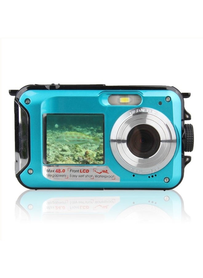 External Single Underwater Camera Full HD 2.7K 48MP Waterproof Snorkeling Dual Screen Waterproof Camera Digital-Color:Standard Blue Five Languages