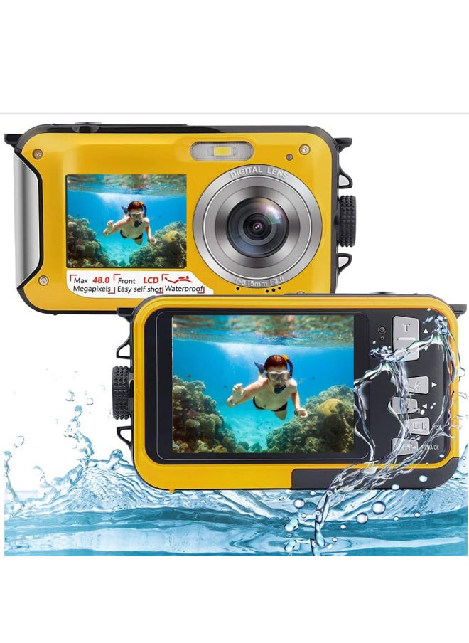 External Single Underwater Camera Full HD 2.7K 48MP Waterproof Snorkeling Dual Screen Waterproof Camera Digital-Color:Standard Blue Five Languages