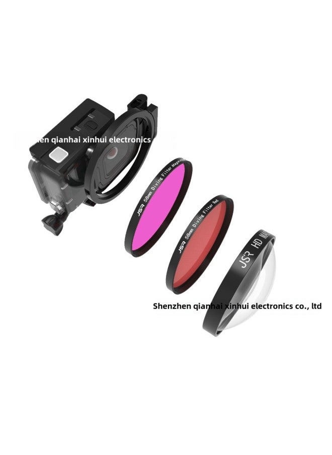 Gopro Hero7/6/5 Diving Red Filter Set Dog 7 Doubling Close-up Polarizer Macro Mirror Diving Accessories-Color:Diving Red + Diving Purple + 24X Macro Mirror