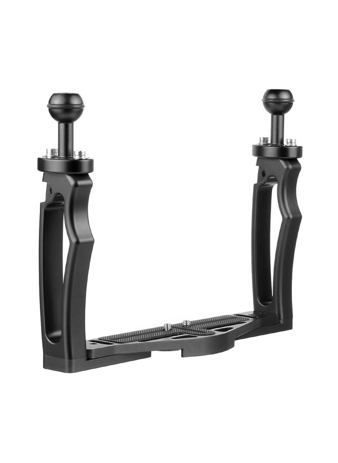 Aluminum Alloy Double Handheld Photography Diving Bracket Suitable For Micro Single SLR Camera Waterproof Case Adjustable Bracket-Color:Black