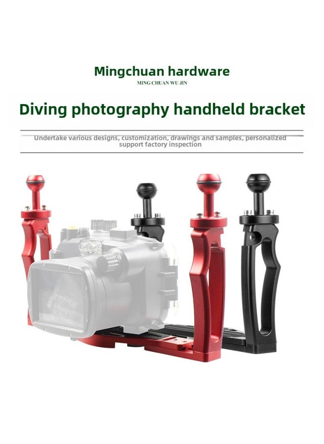 Aluminum Alloy Double Handheld Photography Diving Bracket Suitable For Micro Single SLR Camera Waterproof Case Adjustable Bracket-Color:Black