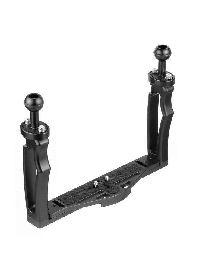 Aluminum Alloy Double Handheld Photography Diving Bracket Suitable For Micro Single SLR Camera Waterproof Case Adjustable Bracket-Color:Black
