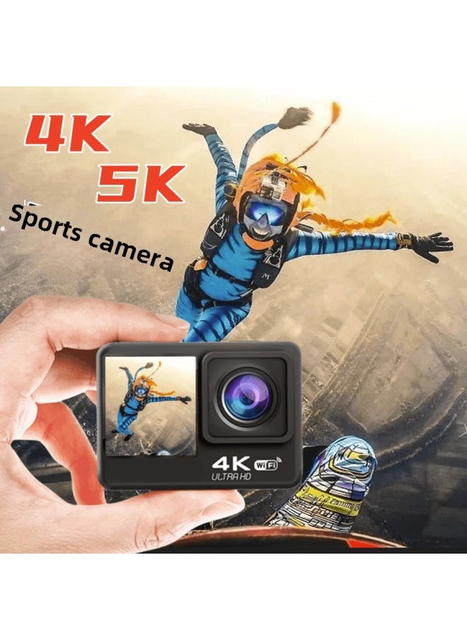 Dual Screen 4K HD Sports Camera 5K Outdoor Waterproof Camera Riding EIS Anti-shake Special Action Cam-Color:4K (V3 + IMX179D Non-touch Single Screen)
