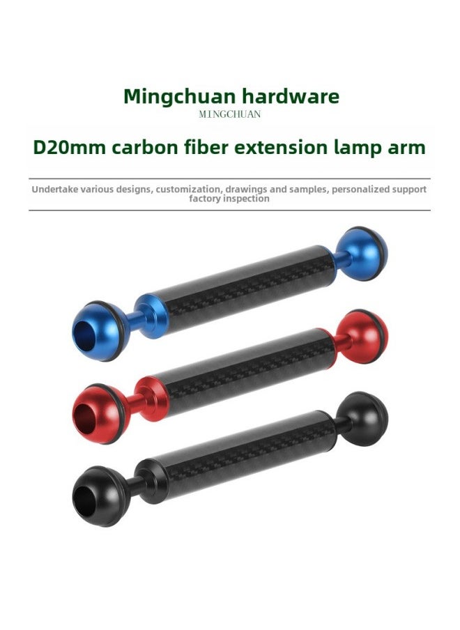 One-inch Double Ball Head Diameter D20mm Carbon Fiber Metal Lamp Arm Diving Photography Extension Fill Light Ball Head Arm-Color:10 Inches-Red