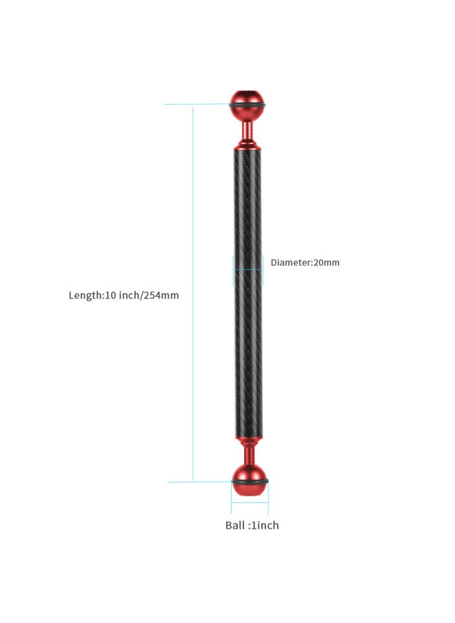 One-inch Double Ball Head Diameter D20mm Carbon Fiber Metal Lamp Arm Diving Photography Extension Fill Light Ball Head Arm-Color:10 Inches-Red
