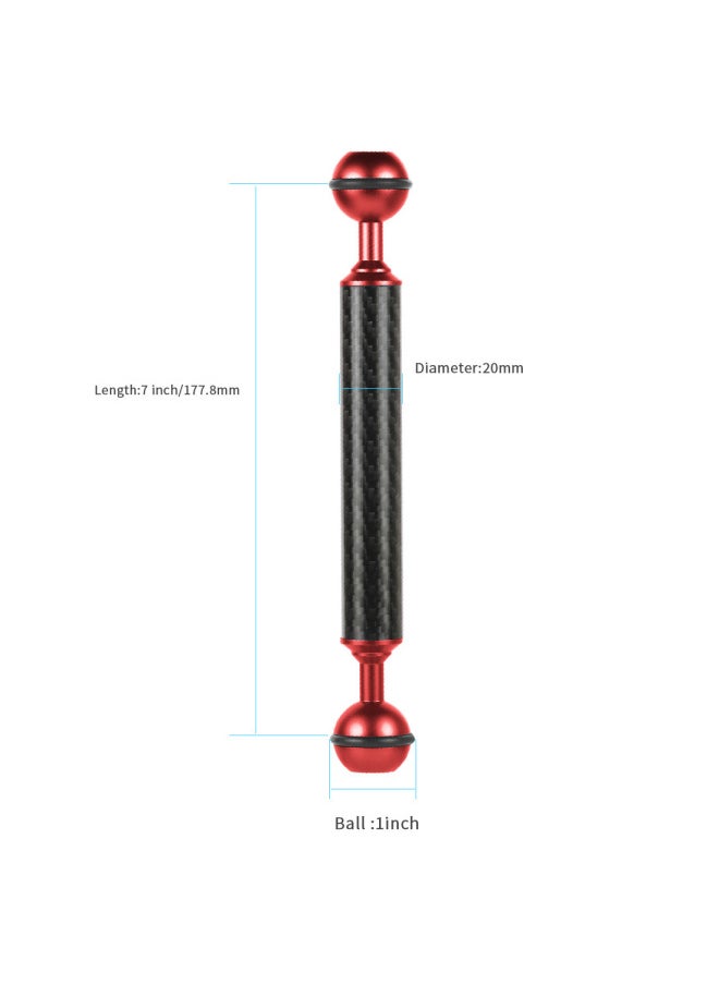 One-inch Double Ball Head Diameter D20mm Carbon Fiber Metal Lamp Arm Diving Photography Extension Fill Light Ball Head Arm-Color:7 Inches-Red