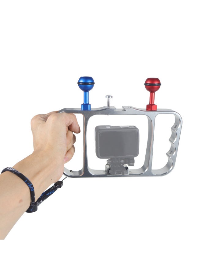 Feichao GoPro11 Diving Photography Dual Handheld Bracket GoPro10 Sports Camera Accessories Dual Handheld Bracket-Color:Silver (Classic)