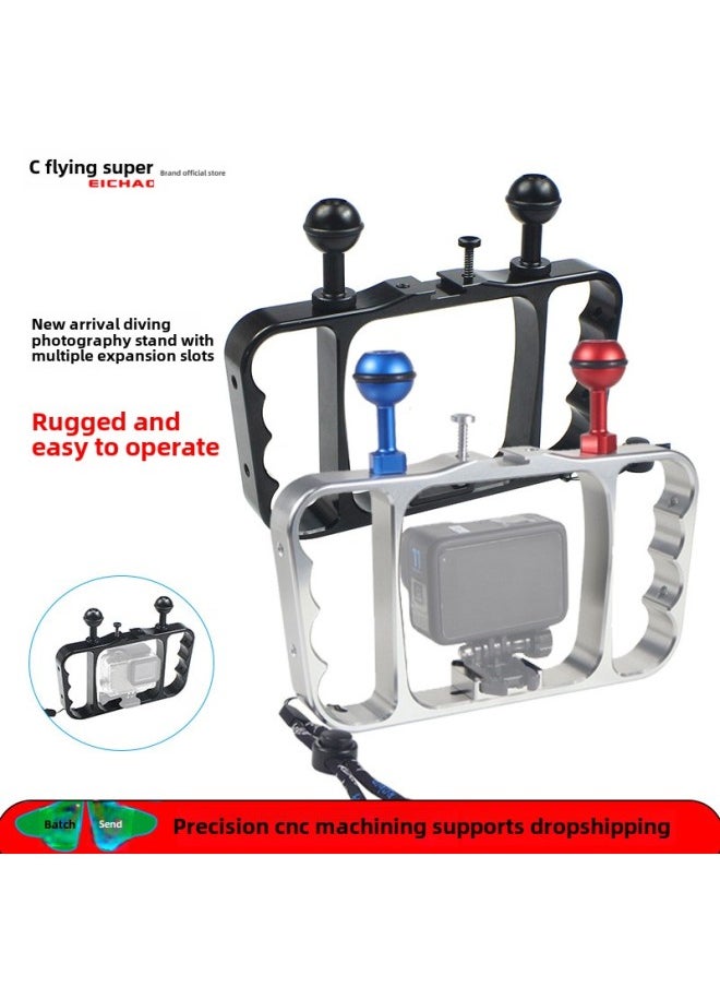 Feichao GoPro11 Diving Photography Dual Handheld Bracket GoPro10 Sports Camera Accessories Dual Handheld Bracket-Color:Silver (Classic)