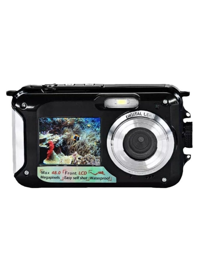 Foreign Single English Underwater Camera Full HD 2.7K 48MP Waterproof Snorkeling Dual Screen Waterproof Camera Digital-Color:Standard Blue Five Languages Manual