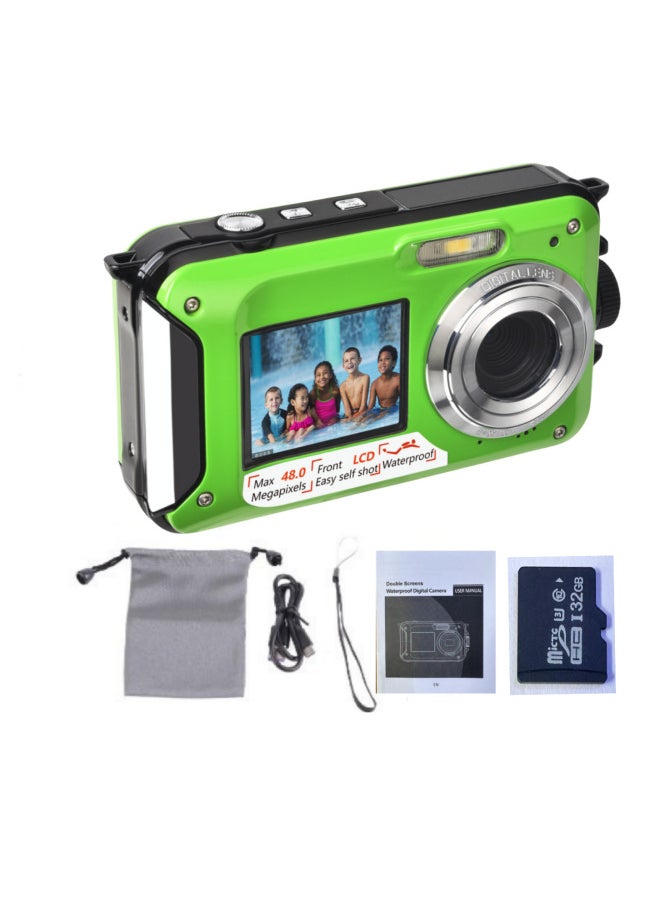 Foreign Single English Underwater Camera Full HD 2.7K 48MP Waterproof Snorkeling Dual Screen Waterproof Camera Digital-Color:Standard Blue Five Languages Manual