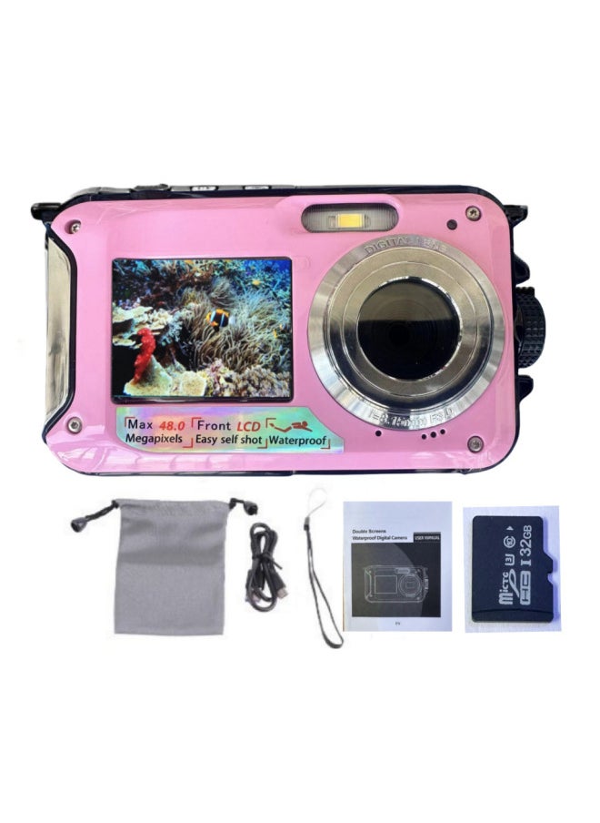 Foreign Single English Underwater Camera Full HD 2.7K 48MP Waterproof Snorkeling Dual Screen Waterproof Camera Digital-Color:Standard Blue Five Languages Manual