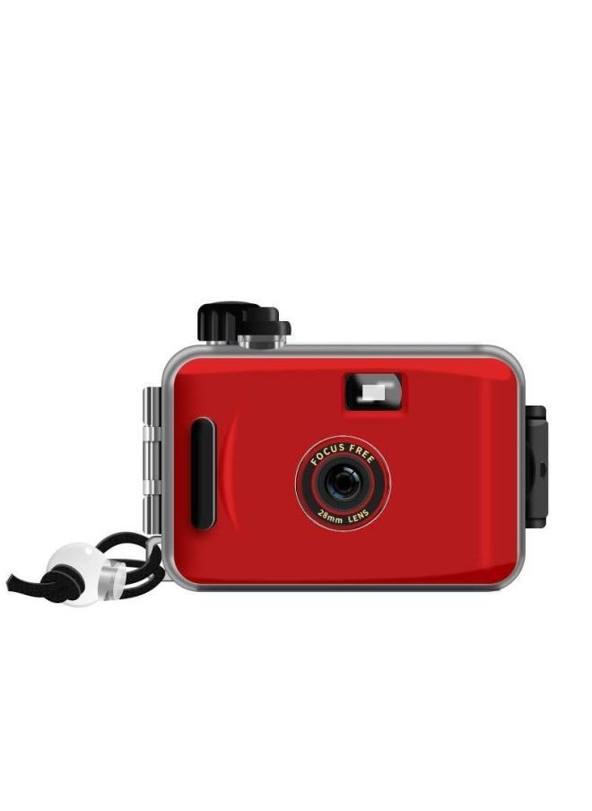 Film Camera Ins Retro Film Camera Non Disposable Waterproof Point-and-shoot Camera Student Creative Photography Gift-Color:Red And Black_package 1 (18 Black And White Films)