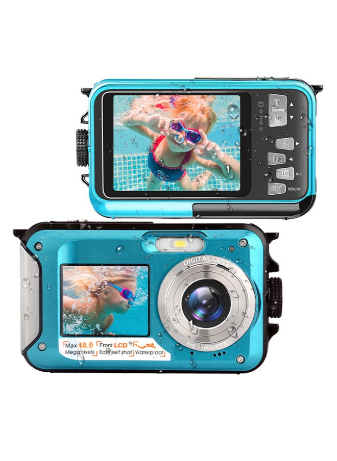 2.7K Digital Camera Underwater Camera 48MP Dual LCD Screen Display Waterproof Camera Monopoly-Color:Blue