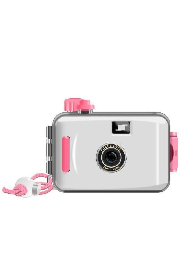 Film Camera Ins Retro Film Camera Non-disposable Waterproof Fool Camera Student Creative Photography Gift-Color:White Pink_official Standard