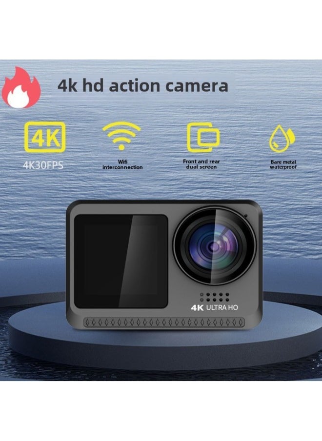 Bare Metal Waterproof 4K30FPS Hd Touch Dual Screen Sports Camera-Color:500-999