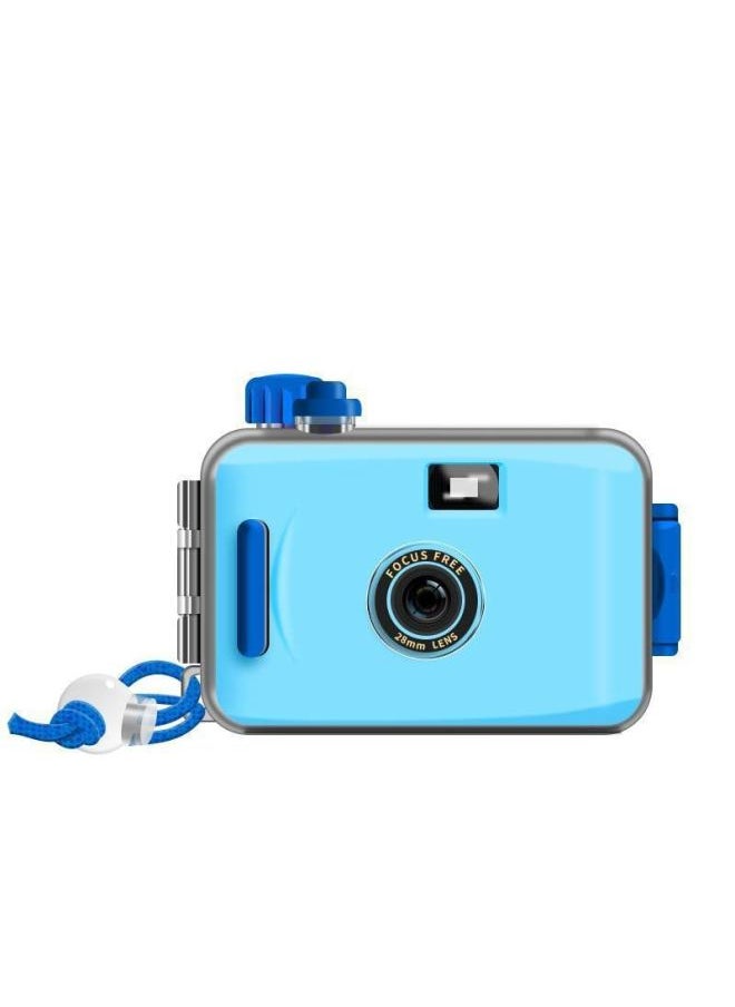 Film Camera Ins Retro Film Camera Non-disposable Waterproof Fool Camera Student Creative Photography Gift-Color:Blue_package 1 (18 Black And White Films)