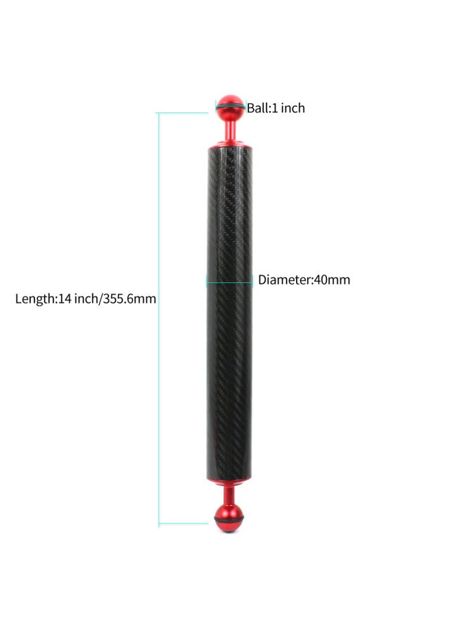 Xinte/xinte D40mm Long 12/14 Inch Diving Photography Carbon Fiber Buoyancy Lamp Arm Ball Bracket Photography Accessories-Color:D40MM-14-Red-241G Buoyancy