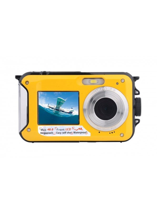 Outdoor Single Underwater Camera Full HD 2.7K 48MP Waterproof Snorkeling Dual Screen Waterproof Camera Digital-Color:Standard Yellow English