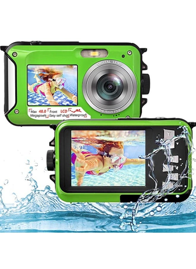 Outdoor Single Underwater Camera Full HD 2.7K 48MP Waterproof Snorkeling Dual Screen Waterproof Camera Digital-Color:Standard Yellow English