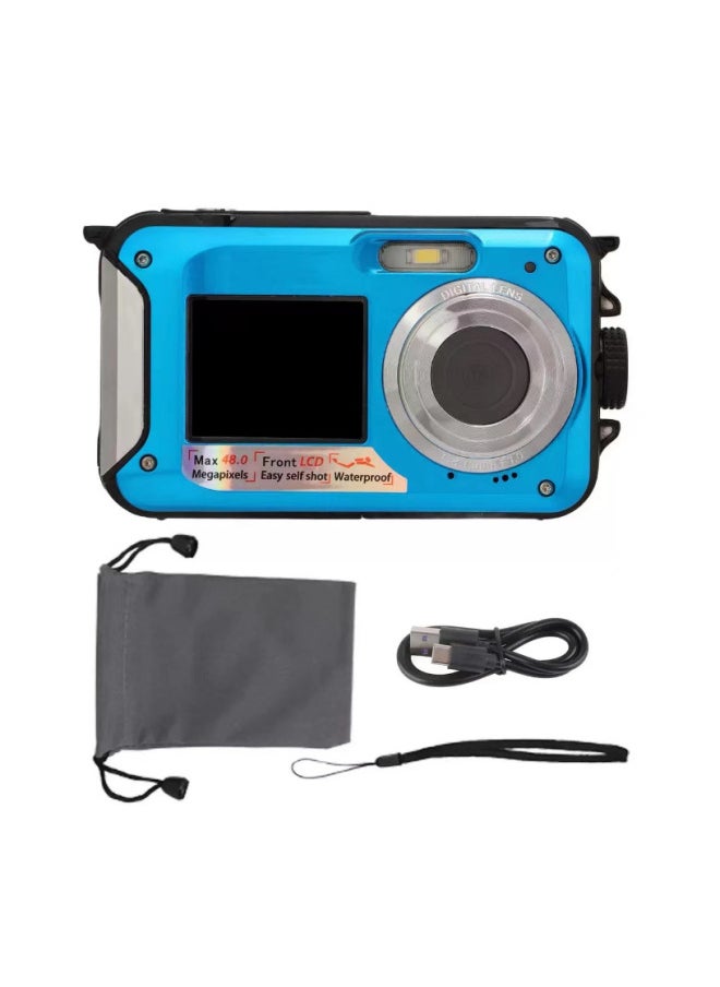 Outdoor Single Underwater Camera Full HD 2.7K 48MP Waterproof Snorkeling Dual Screen Waterproof Camera Digital-Color:Standard Yellow English