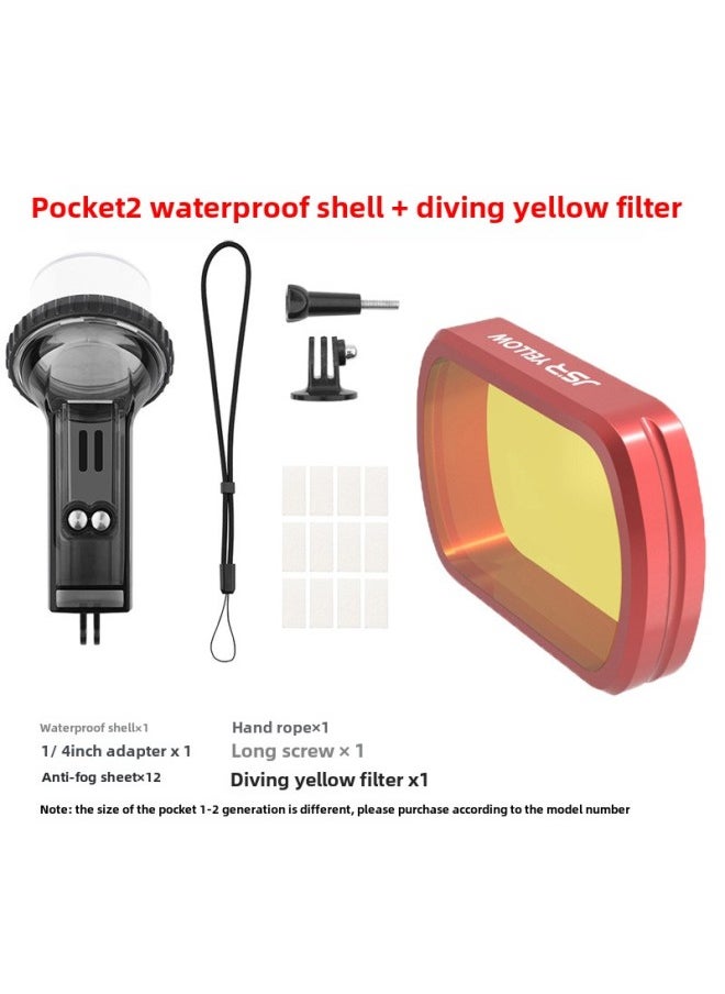 Applicable To Dajiang Pocket3 Waterproof Shell Filter Multifunctional Accessories Handheld Stabilizer Glass Protective Shell-Color:DJI Pocket 2 Waterproof Shell Diving Yellow Filter