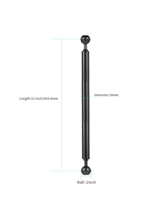 XINTE D20mm 5-12 Inch Long Carbon Fiber Extension Ball Head Lamp Arm Diving Photography Accessories-Color:12-inch-Black
