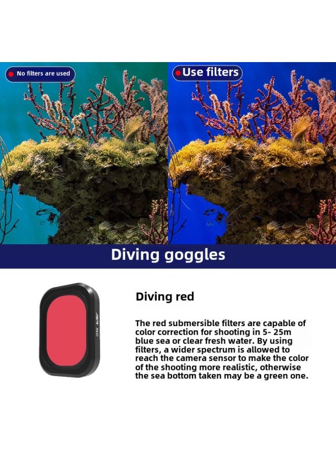 Applicable To Dajiang Pocket3 Waterproof Shell Filter Multifunctional Accessories Handheld Stabilizer Glass Protective Shell-Color:DJI Pocket 3 Dive Red Filter