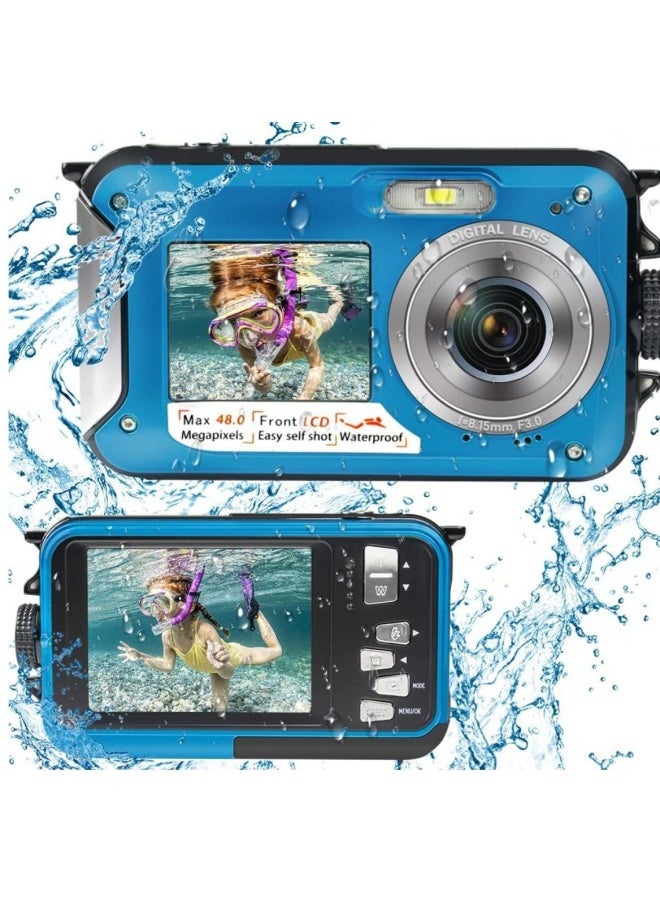 Foreign Single English Underwater Camera Full HD 2.7K 48MP Waterproof Snorkeling Dual Screen Waterproof Camera Digital-Color:Standard Red Five Languages Manual