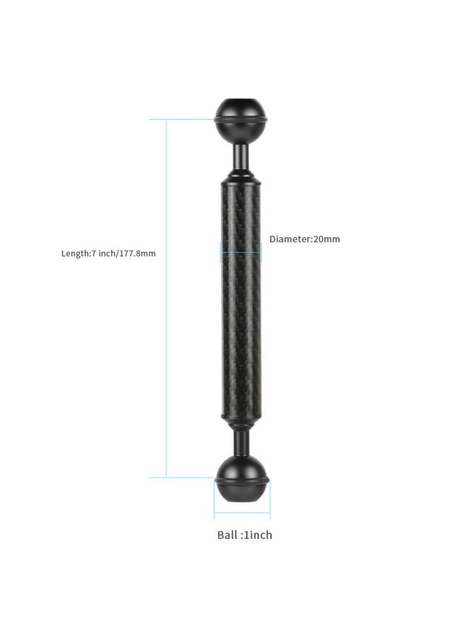 XINTE D20mm 5-12 Inch Long Carbon Fiber Extension Ball Head Lamp Arm Diving Photography Accessories-Color:7-inch-Black