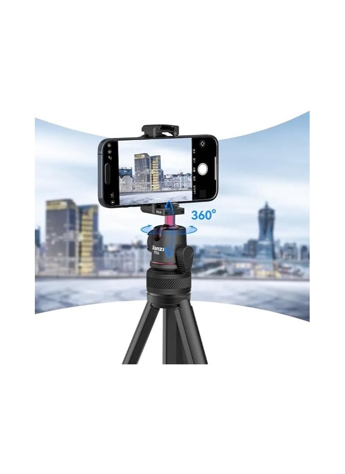 ULANZI 2 in 1 Camera Phone Video Tripod - TT51 Portable Tripod Stand I 360° Rotable Ball Head I Hidden Cold Shoe Phone Holder I 600g Lightweigt I 1.38m/51in Long I 5 Section Extenable Vlog Tripod