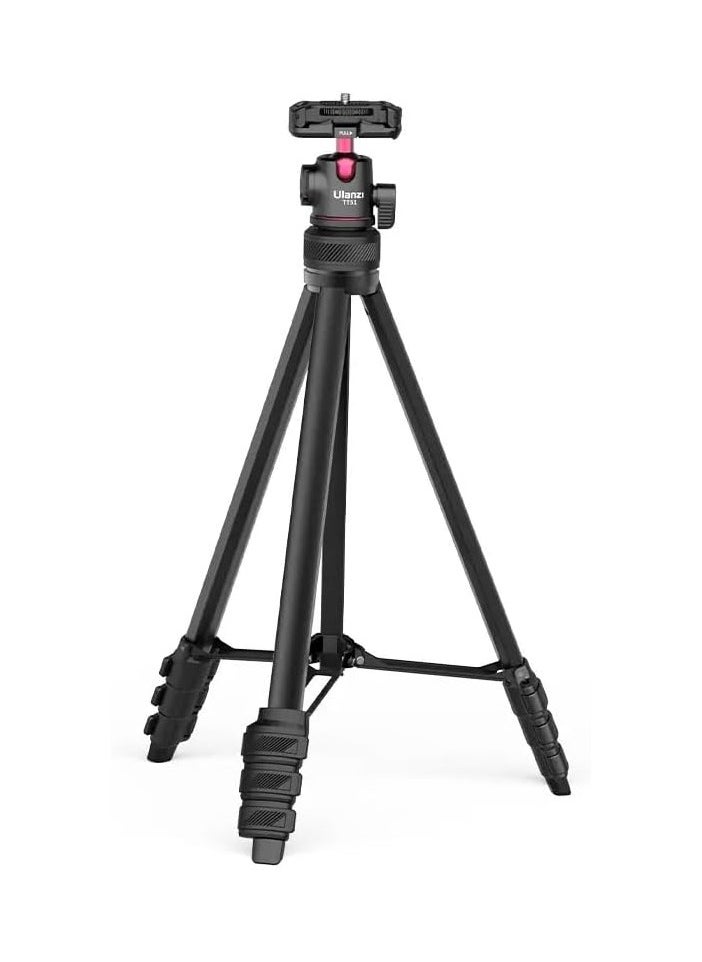 ULANZI 2 in 1 Camera Phone Video Tripod - TT51 Portable Tripod Stand I 360° Rotable Ball Head I Hidden Cold Shoe Phone Holder I 600g Lightweigt I 1.38m/51in Long I 5 Section Extenable Vlog Tripod