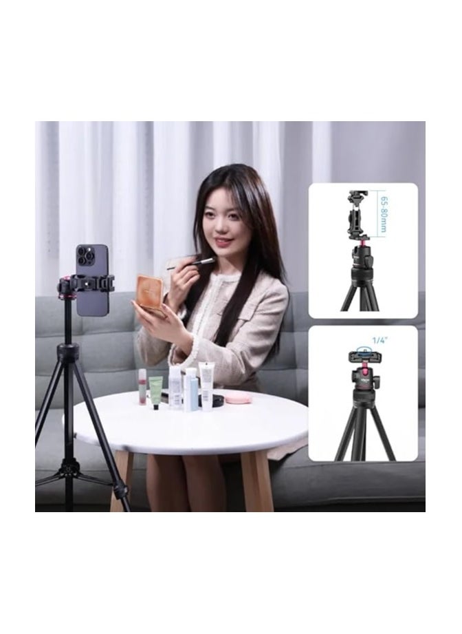 ULANZI 2 in 1 Camera Phone Video Tripod - TT51 Portable Tripod Stand I 360° Rotable Ball Head I Hidden Cold Shoe Phone Holder I 600g Lightweigt I 1.38m/51in Long I 5 Section Extenable Vlog Tripod