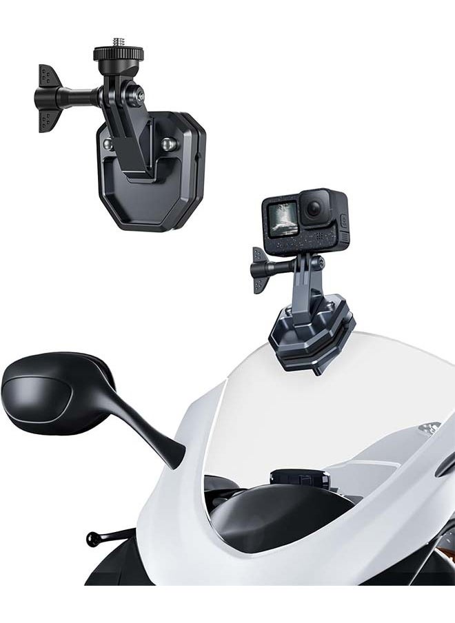 TELESIN Motorcycle Windshield Clip Camera Mount, Quick Release Motorbike Windscreen Clamp for Go Pro 13 12 11 10 9 8 7 DJI Action 5 Pro Action 4 3, Compatible with Insta360 X5 X4 X3 Sports Action Cam