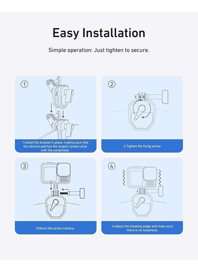 TELESIN Motorcycle Windshield Clip Camera Mount, Quick Release Motorbike Windscreen Clamp for Go Pro 13 12 11 10 9 8 7 DJI Action 5 Pro Action 4 3, Compatible with Insta360 X5 X4 X3 Sports Action Cam