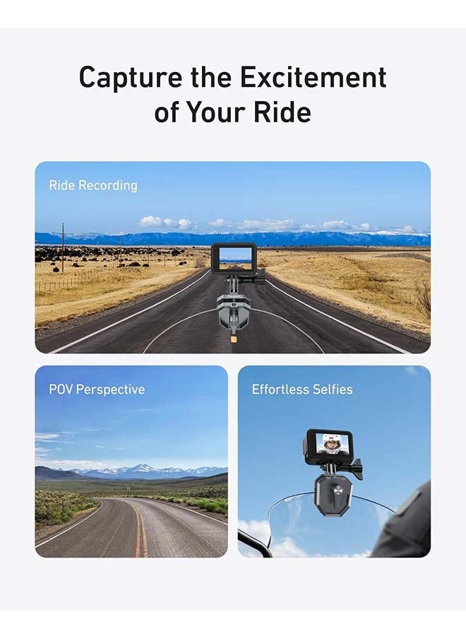 TELESIN Motorcycle Windshield Clip Camera Mount, Quick Release Motorbike Windscreen Clamp for Go Pro 13 12 11 10 9 8 7 DJI Action 5 Pro Action 4 3, Compatible with Insta360 X5 X4 X3 Sports Action Cam