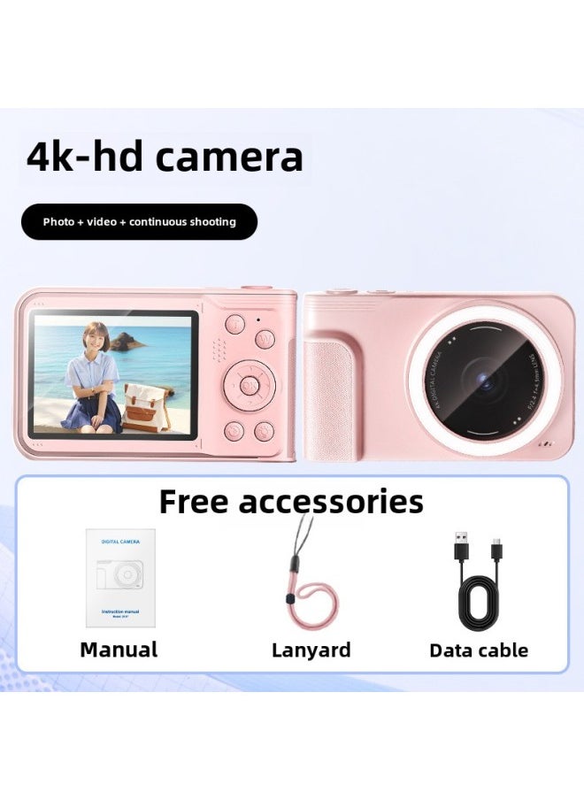 Girl Style Ccd Beauty Digital Camera 4800W Pixel Student Party HD Selfie Video Pocket Camera-Body Color:Pink