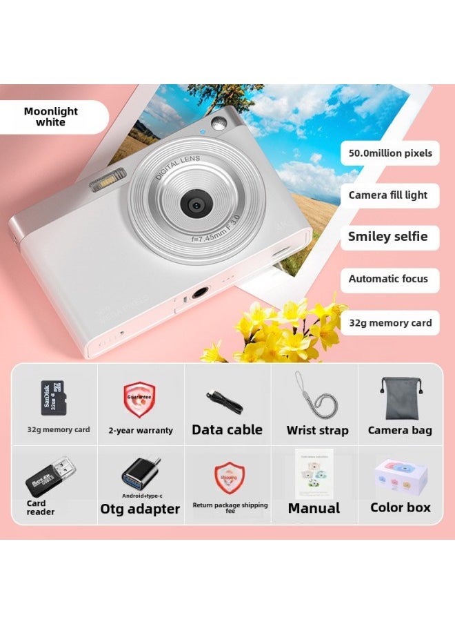 Entry Level Micro Single Camera Student Digital Camera With WiFI HD CCD Campus 4K DSLR Vlog Camera-Body Color:Moonlight White 32g  Otg Adapter Mobile Phone