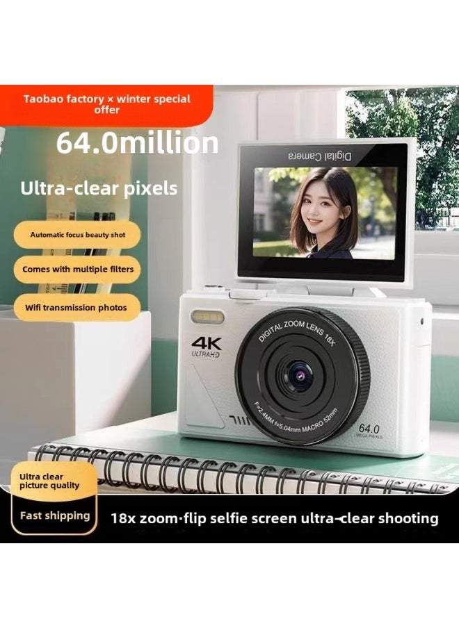 Entry Level Micro Single Camera Student Digital Camera With WiFI HD CCD Campus 4K DSLR Vlog Camera-Body Color:Moonlight White 32g  Otg Adapter Mobile Phone
